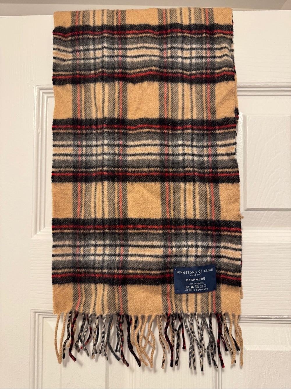 Johnstons of Elgin Tan Plaid Cashmere Scarf